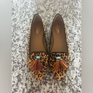Hush Puppies Bounce Leopard Flats Calf Hair Sadie Sz 9 W Shoes Suede Tassles